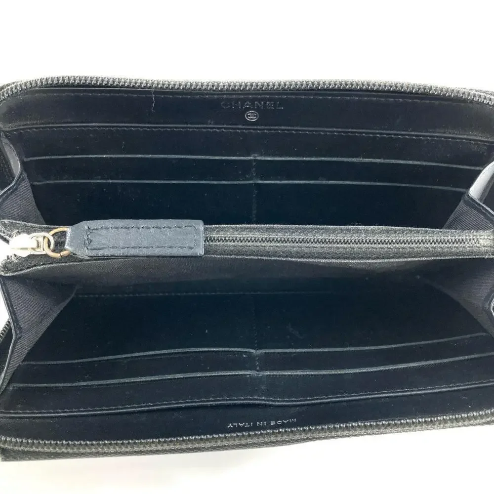 CHANEL Black Caviar Leather Logo Wallet